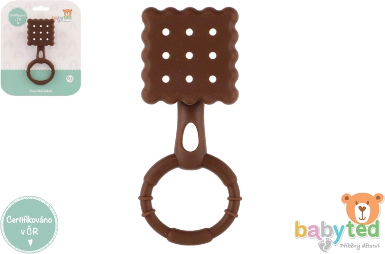 Siliconen rammelaar en bijtring koekje BabyTed 0m+