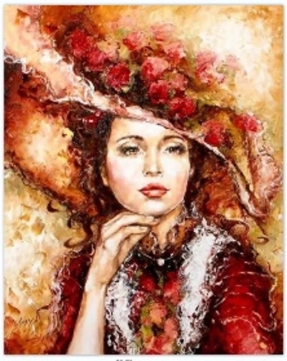 Schilderen op nummer Vrouw met hoed 40 × 50 cm