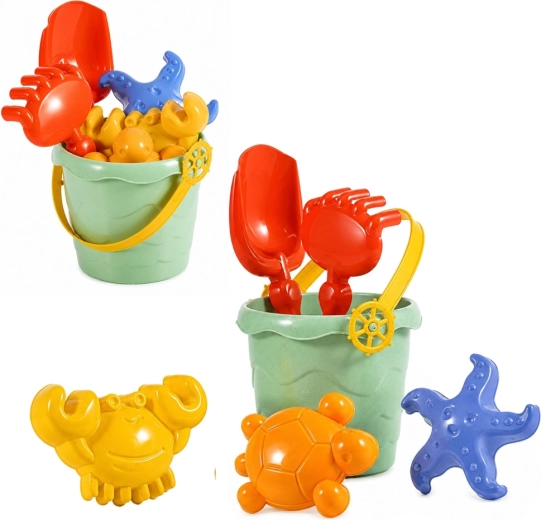 Zandspeelgoedset met emmer en vormpjes (6 stuks)