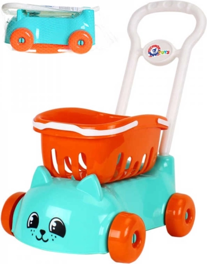 Kinderboodschappenkarretje met mandje en kattenmotief