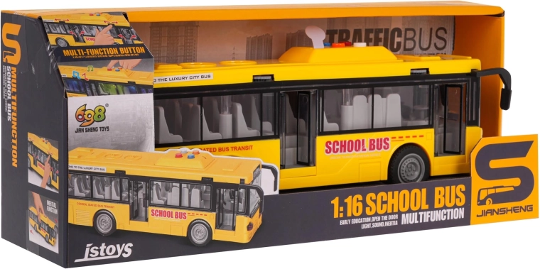 Gele schoolbus met licht- en geluidsfunctie