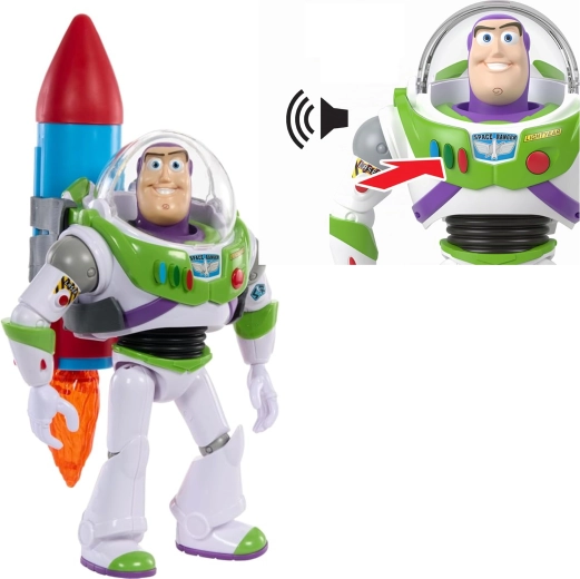 Mattel Disney Toy Story interactieve figuur Buzz Raketman met raket 27 cm (Engelse versie) - 1 stuk
