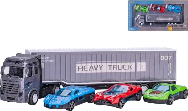 Metalen vrachtwagen met 3 autootjes, 22 cm