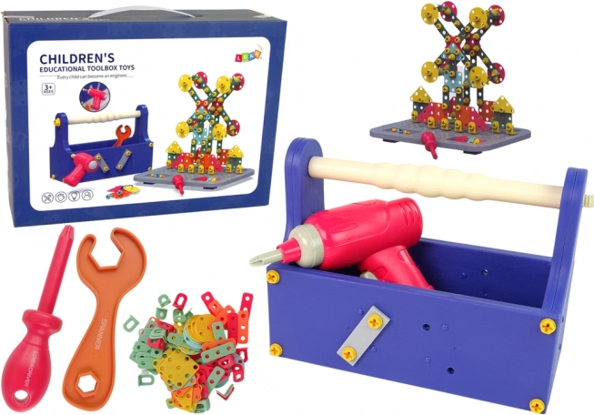 Constructiespeelset in koffertje met accu-schroevendraaier voor kleine klussers