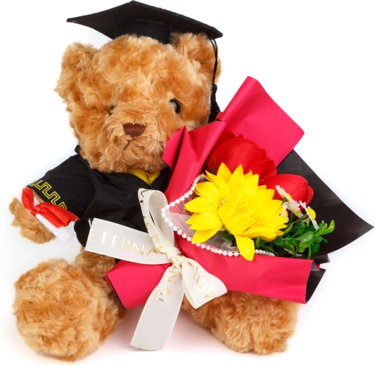 Kunstplanten decoratie met teddybeer en zonnebloem