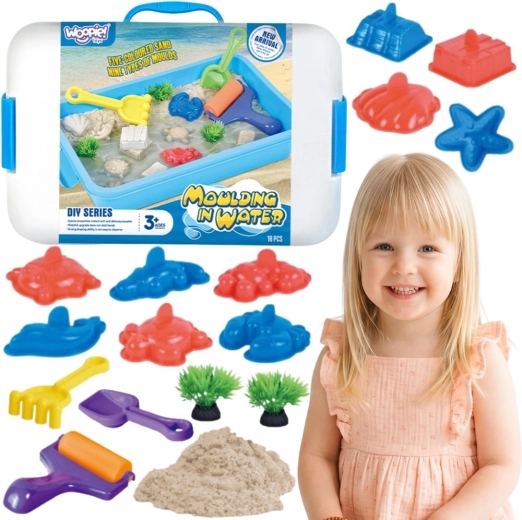 Woopie kinetisch zand voor in water in een koffertje, set van 18 stuks