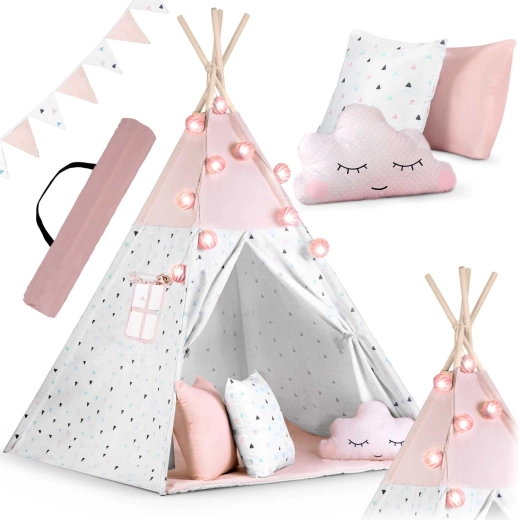 Kinder-teepee met slinger en lichtjes NUKIDO – roze