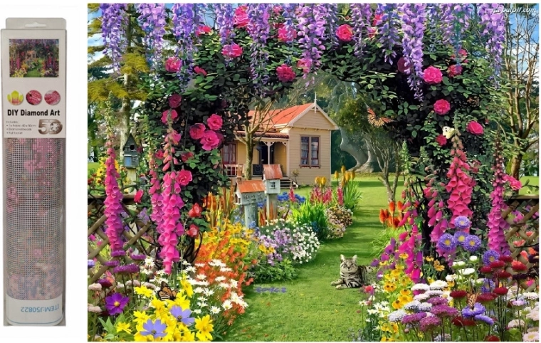 Diamantmozaïek huisje met tuin - 1 stuk
