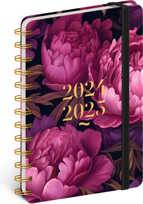 Notique spiraalgebonden 18‑maanden agenda Petito – paarse bloemen 2024/2025, 13 × 18 cm