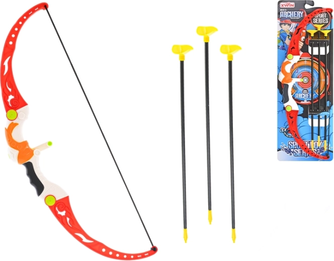 Kinderboog 56 cm met pijlen en doelwit met zuignappen