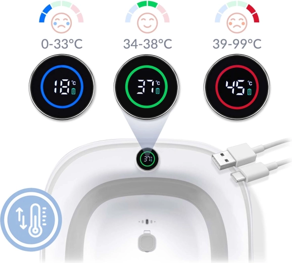 Nukido opvouwbaar babybadje met elektronische thermometer en inzet voor pasgeborenen wit-grijs