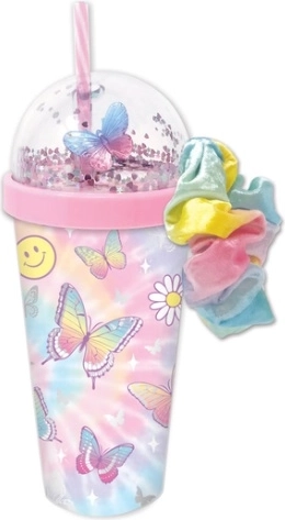 Hot Focus kinderbeker met scrunchie-haarelastiek Vlindertjes