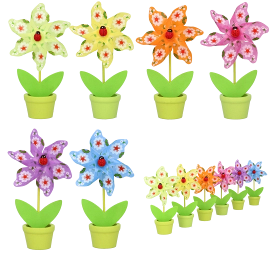 Windmolentje met lieveheersbeestje voor bloempot 9 × 15 cm – mix van 6 kleuren