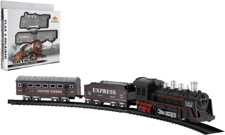Treinset met rails op batterijen (locomotief + 2 wagons)