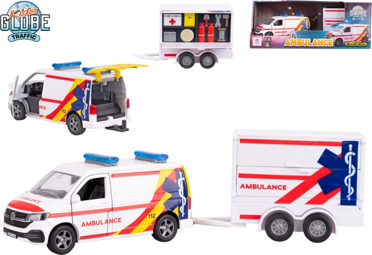 Kids Globe Traffic ambulance VW Transporter met aanhanger 1:16