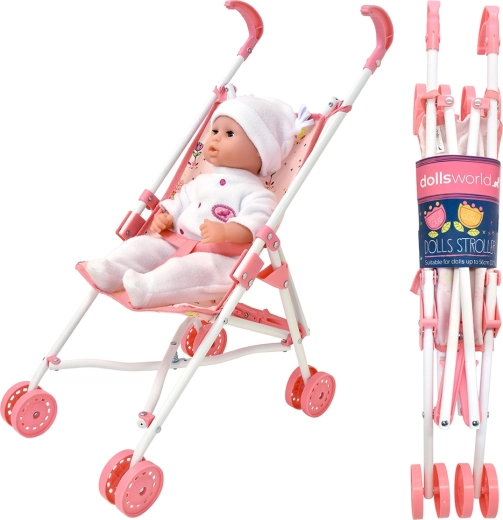 Dolls World Luxe opvouwbare vierwielige poppenwagen 56 cm