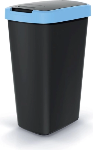 Prullenbak Compacta Q Flap 45 l zwart met lichtblauwe deksel