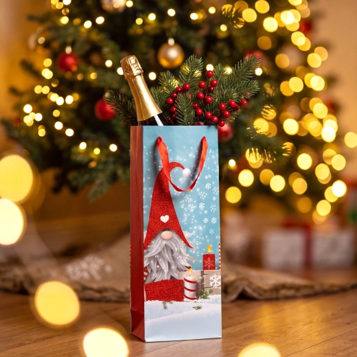 Kerstcadeautas met kaboutermotief en glitters - 1 stuk
