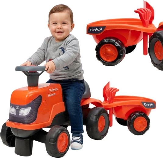 FALK kindertractor KUBOTA met aanhanger en stille wielen 1–3 jaar