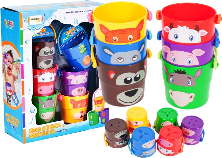 Set van bekers en emmertjes voor in bad, 6 stuks