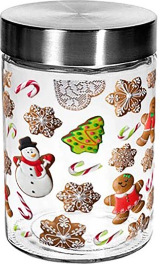 Glazen pot voor koekjes TORO 1100 ml met peperkoekmotief