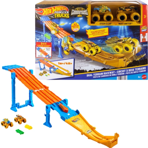 Hot Wheels Monster Trucks 2-in-1 racebaan Dual Terrain Raceway + 2 monstertrucks
