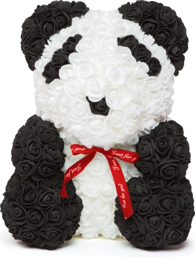 Panda van rozen met rode strik