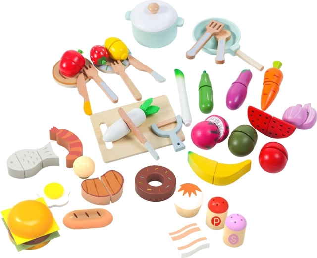 2Kids Toys houten set levensmiddelen voor de speelkeuken (42 onderdelen)