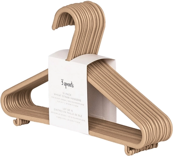 3 Sprouts kinder kledinghangers van tarwestro, bruin - 15 stuks