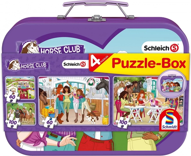 Puzzle SCHMIDT Schleich Horse Club 4-in-1 in een metalen koffertje