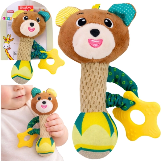 Pluchen rammelaar beertje met bijtring en pieper voor baby’s