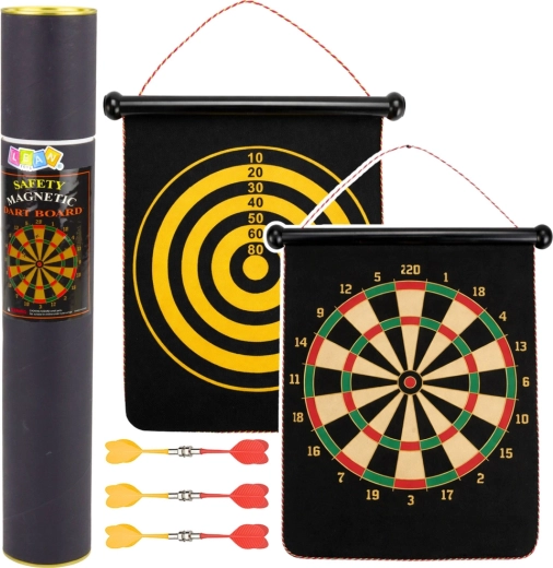 Magnetisch dubbelzijdig dartbord met magnetische pijlen 32 cm in koker