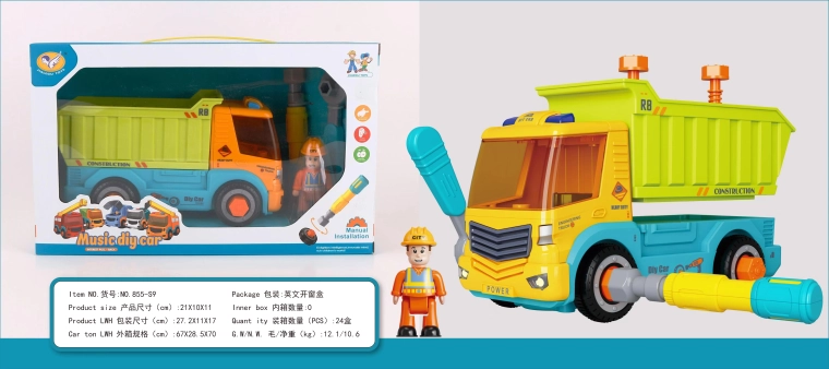 Uit elkaar te halen kinder-kiepwagen met licht- en geluidseffecten