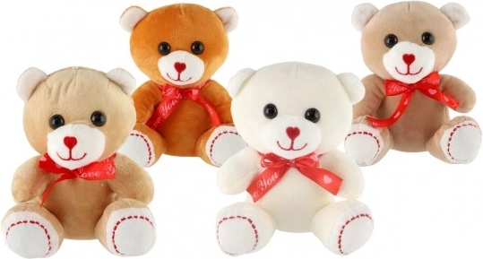 Zittende pluchen beer met strik 16 cm 4 kleuren 0m+