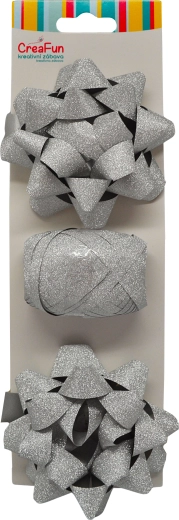 Glinsterende zilveren cadeaubereidingsset (lint 10 m + 2 sterstrikken 9 cm)