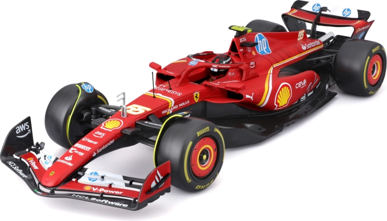 model van de formule 1-wagen ferrari sf-24 1:18 met coureur carlos sainz van bburago