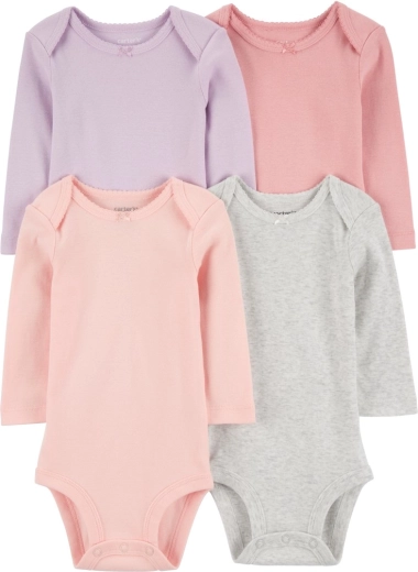 Carter's meisjesromper met lange mouwen, paars/grijs/roze, 4 stuks, maat 56
