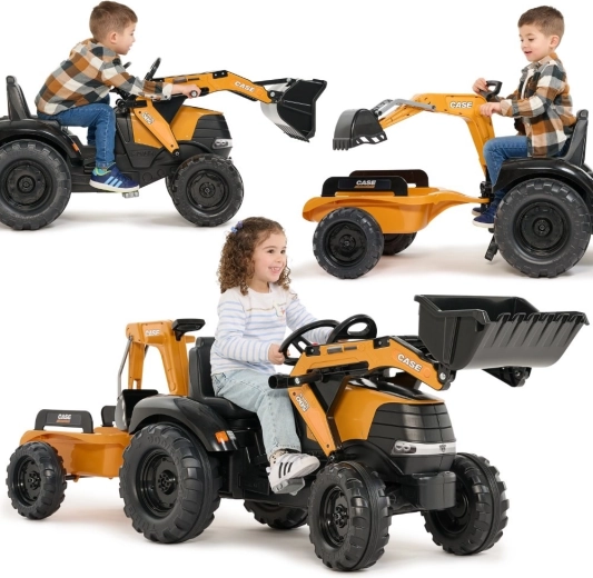traptractor CASE met lader, achtergraafmachine en aanhanger voor kinderen 3–7 jaar