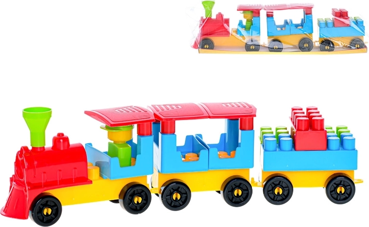 Bouwset treintje met twee wagons en stickers