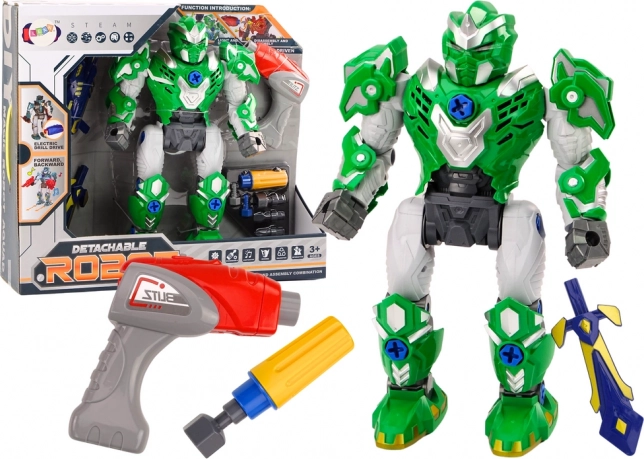 Schroefbare robot met licht en geluid – groene set met boormachine en schroevendraaier