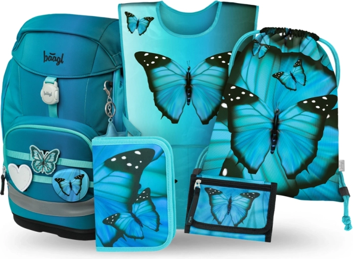 Baagl schoolset 5-in-1 Airy Plus Butterfly – rugzak, etui, gymsack, portemonnee en reflecterend vest