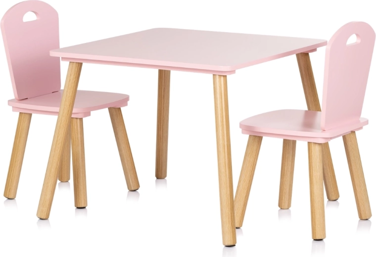Kinder houten tafeltje met twee stoelen Pink CHIPOLINO