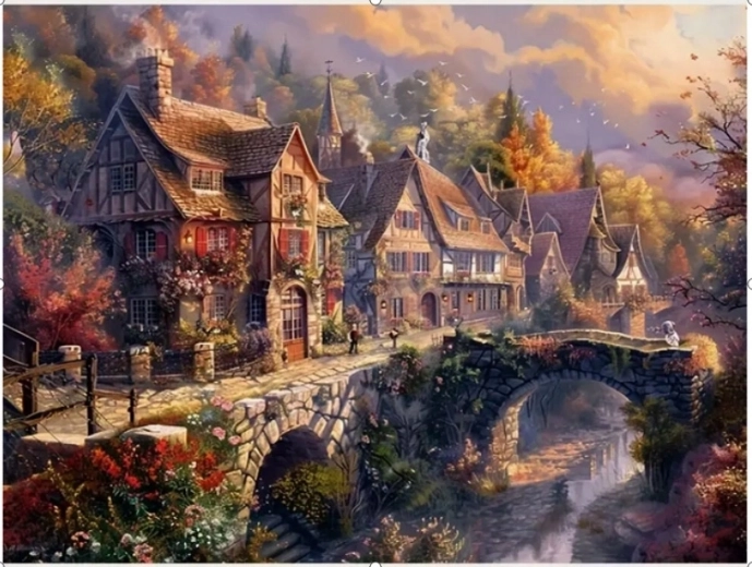Norimpex schilderen op nummer Bergstadje aan het water 40 × 50 cm