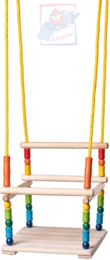 Houten Woody-schommel met ophanging en veiligheidsbeugel