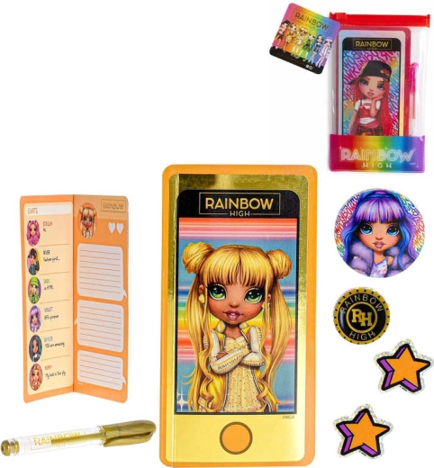 Rainbow High notitieboek in de vorm van een mobiele telefoon A6 met pen en stickers - 1 stuk