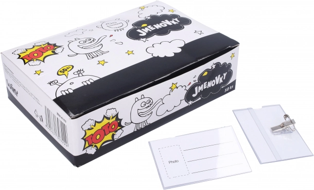 Transparant naamplaatje met clip en veiligheidsspeld