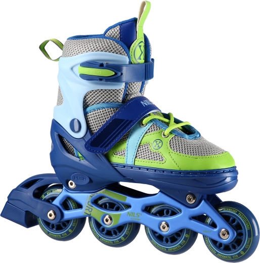 Inline skates NILS Extreme blauw-groen, verstelbaar – S (31-34)