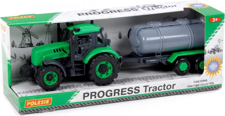 Progres-tractor met tankoplegger met vliegwielaandrijving