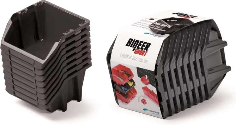 Set opbergboxen Bineer Short, 8 stuks, 206 × 118 × 144 mm, zwart