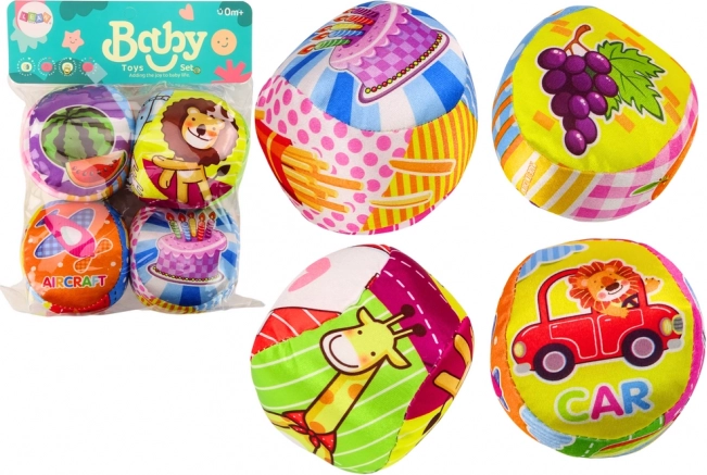 Zachte kleurrijke educatieve rammelballetjes 4 stuks. Set